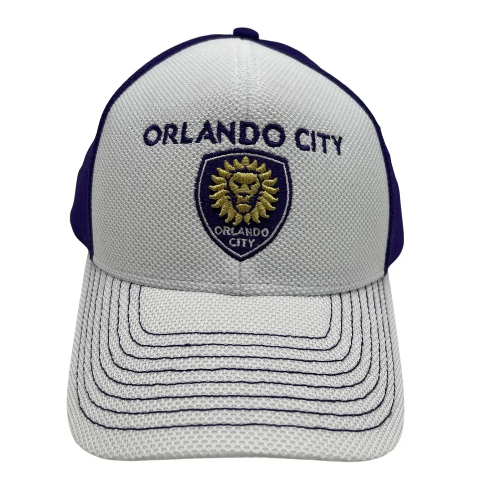 Adidas Orlando City SC MLS Snapback Hat White Purple Gold Mesh Adjustable Cap